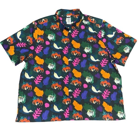 Disney Little Mermaid Men's XXL Button Front Hawaiian S/S Shirt Ariel Sebastian - Picture 1 of 9